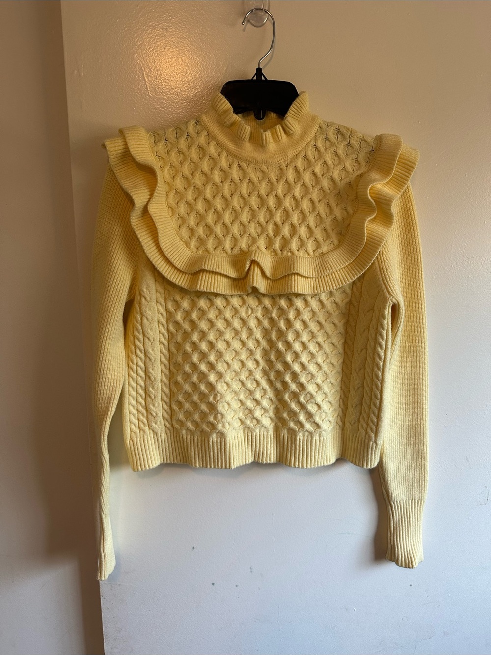 Zara Light Yellow Ruffle Cable-Turtleneck Sweater